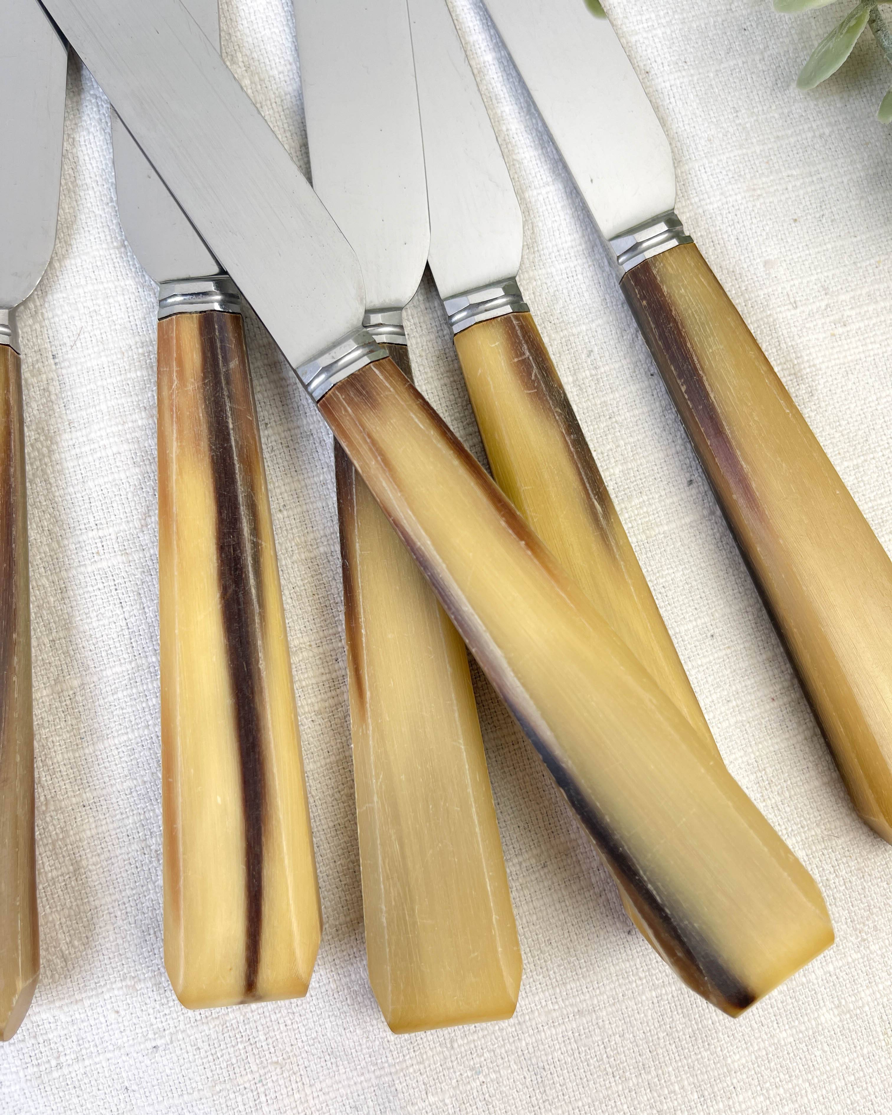 Set of 6 vintage horn table knives