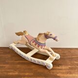 Hand-painted antique rocking horse – pastel nursery decor, heirloom toy
