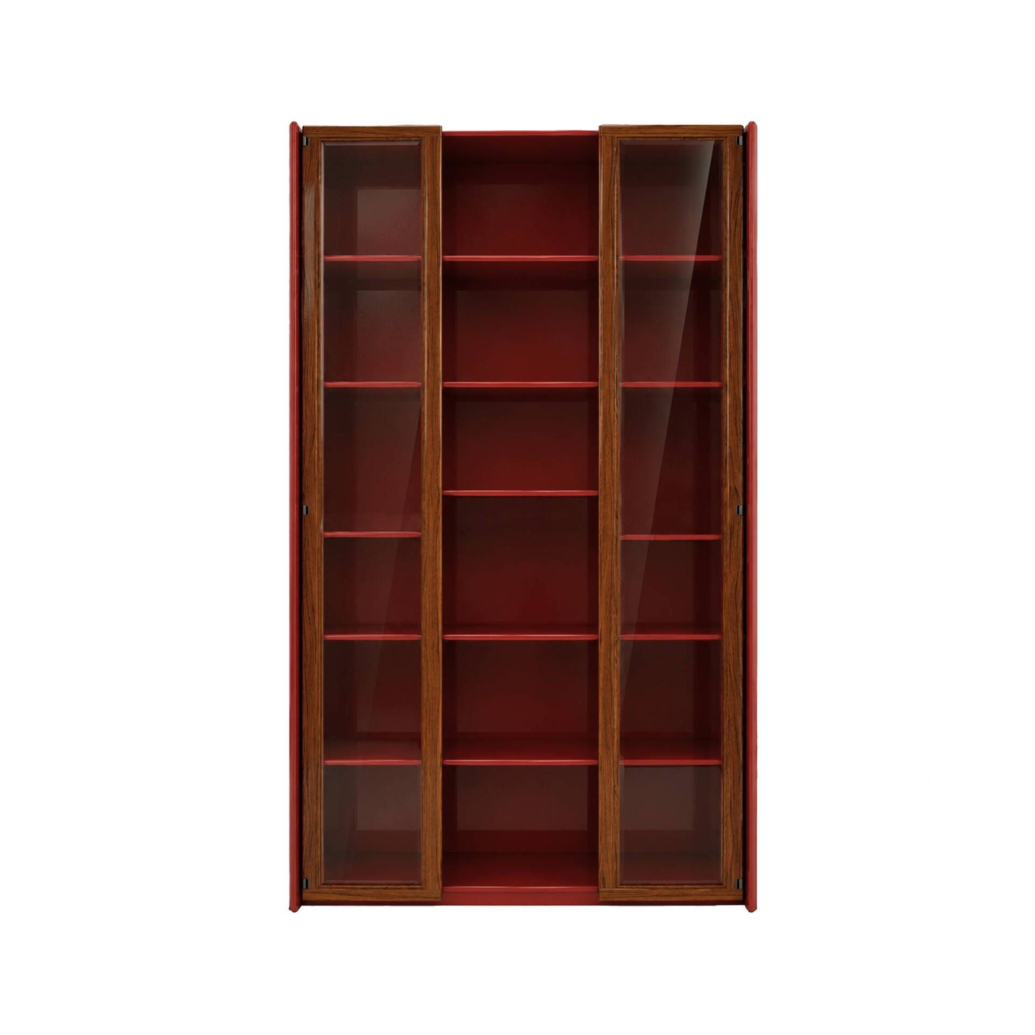 Mid-Century Afra & Tobia Scarpa Italian Wood Red Lacquer And Glass  Vitrine