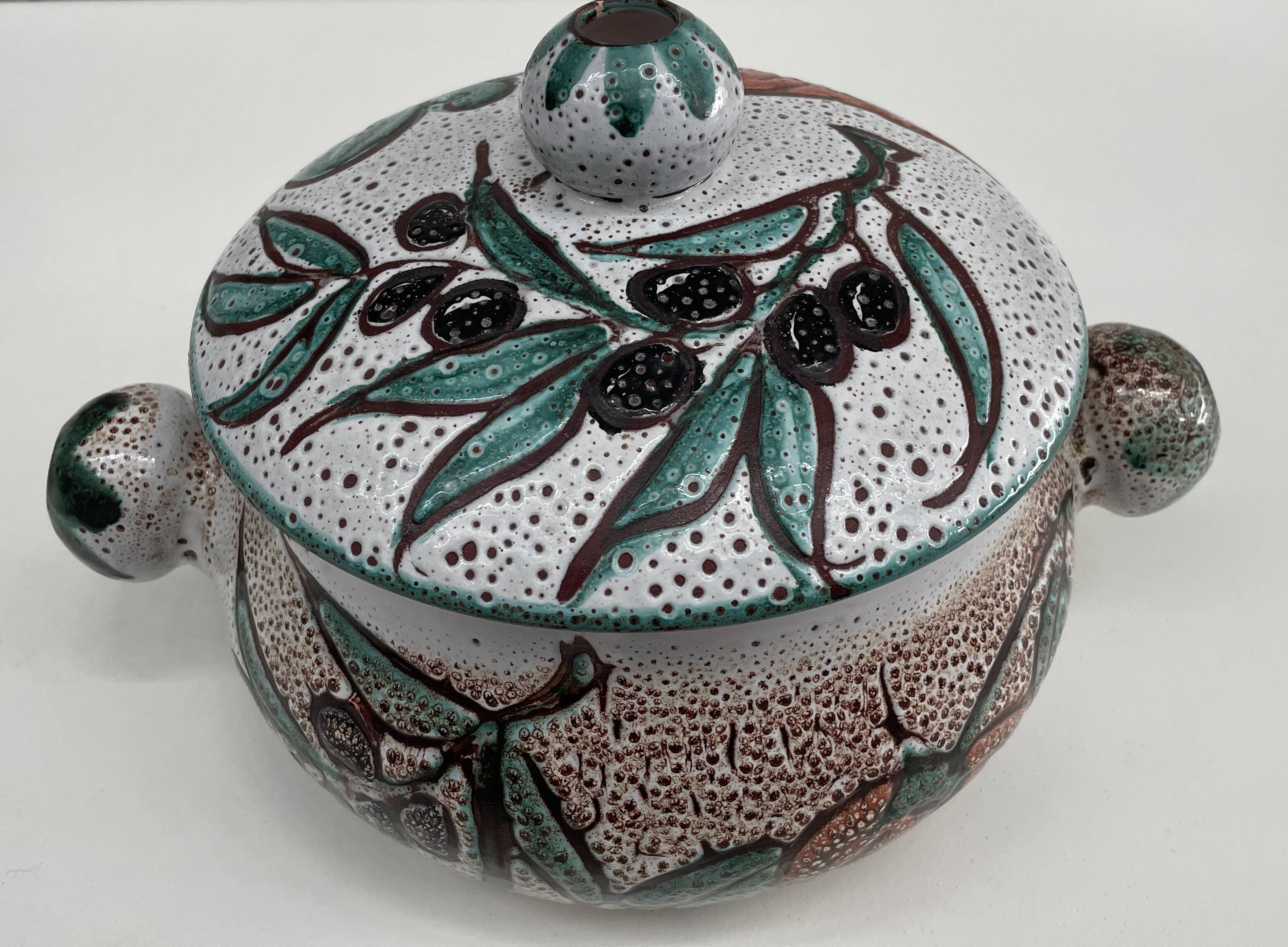 Large glazed and coloured ceramic soup tureen - Vallauris