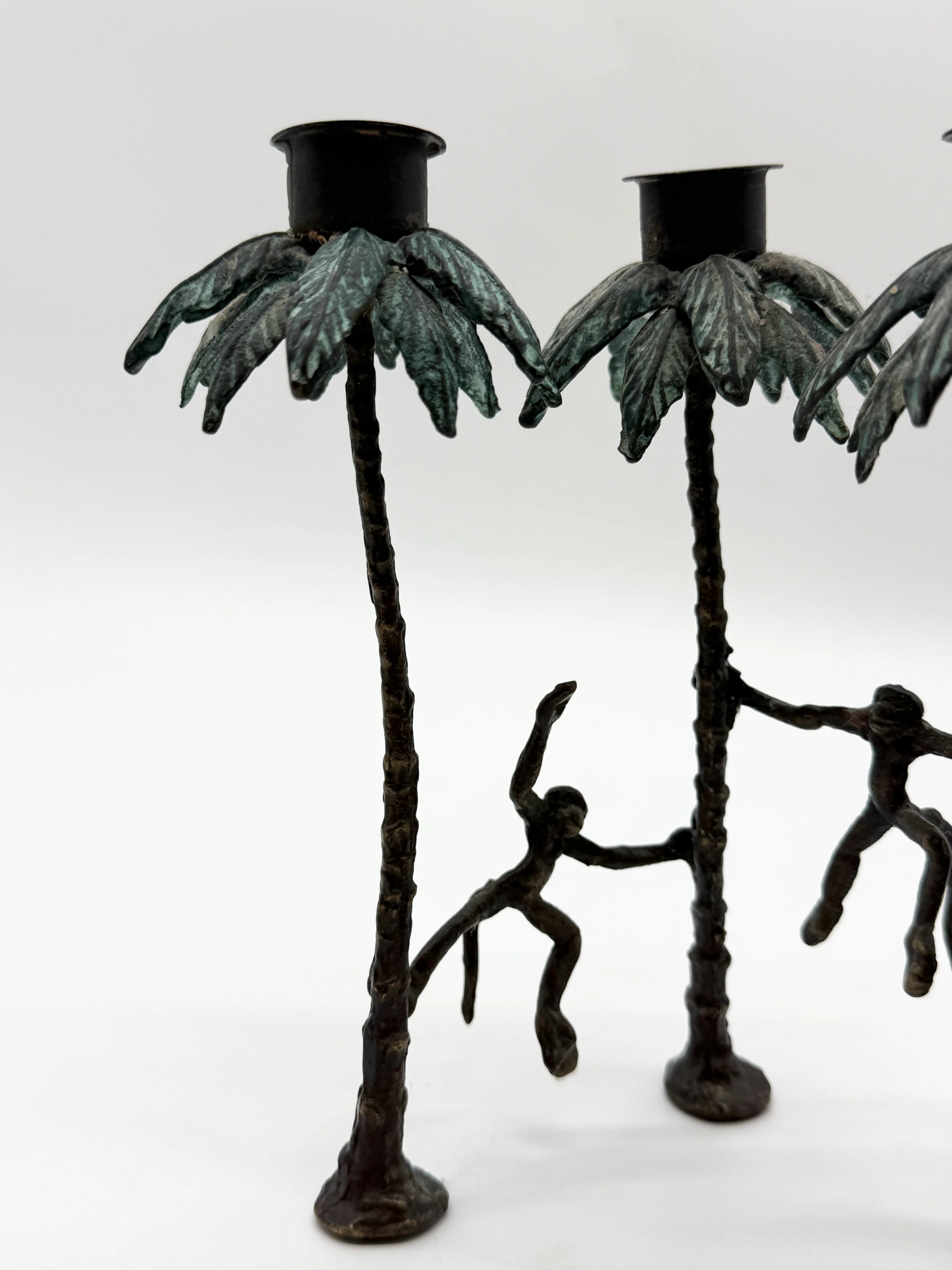 Chandelier "singe" en bronze patiné, 1970s