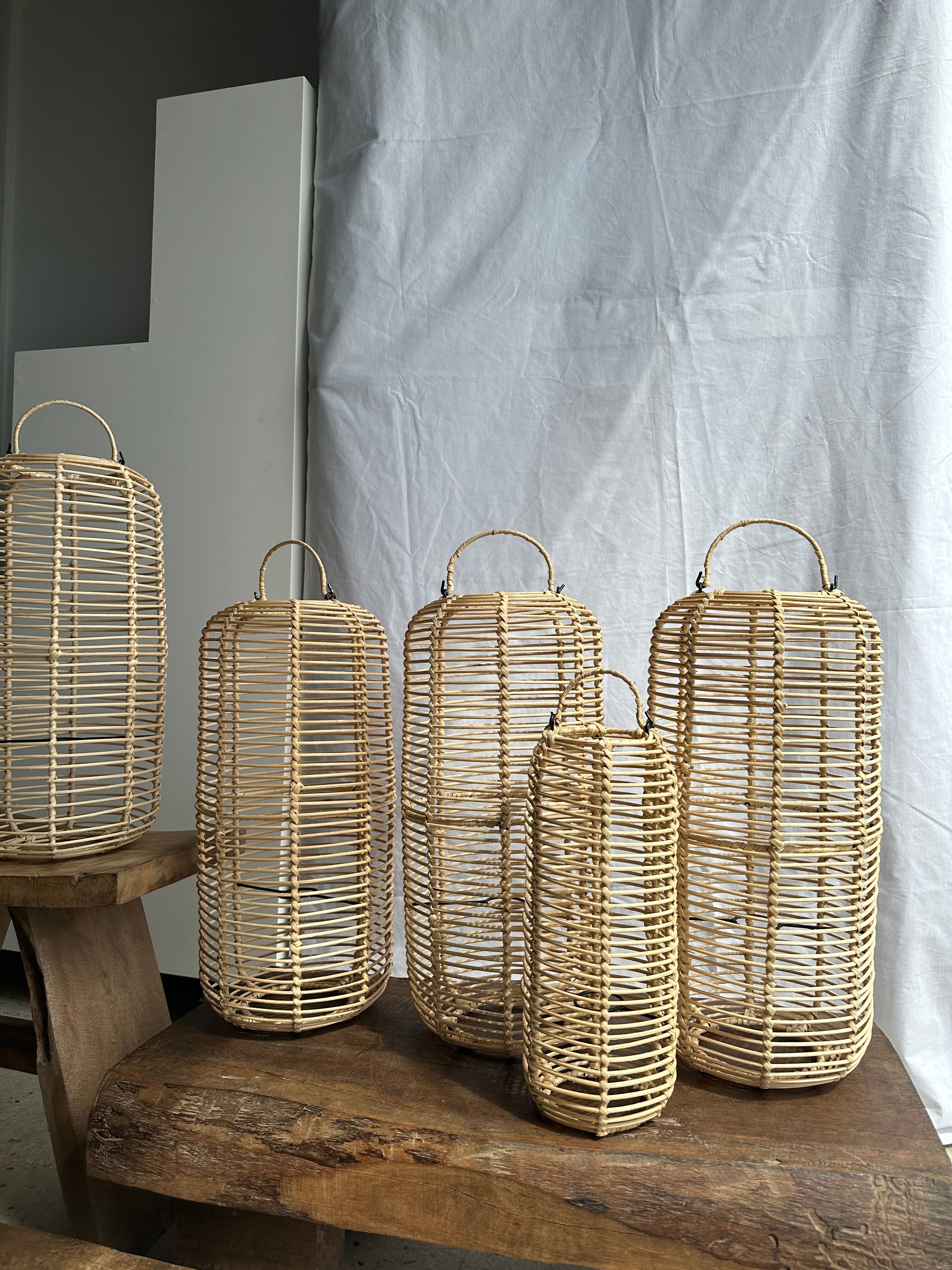 Large lantern-shaped rattan pendant lamp H50 D24