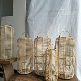 Large lantern-shaped rattan pendant lamp H50 D24