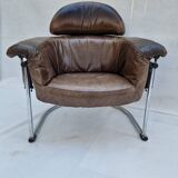 Leather armchair with tubular chrome frame, 1980s