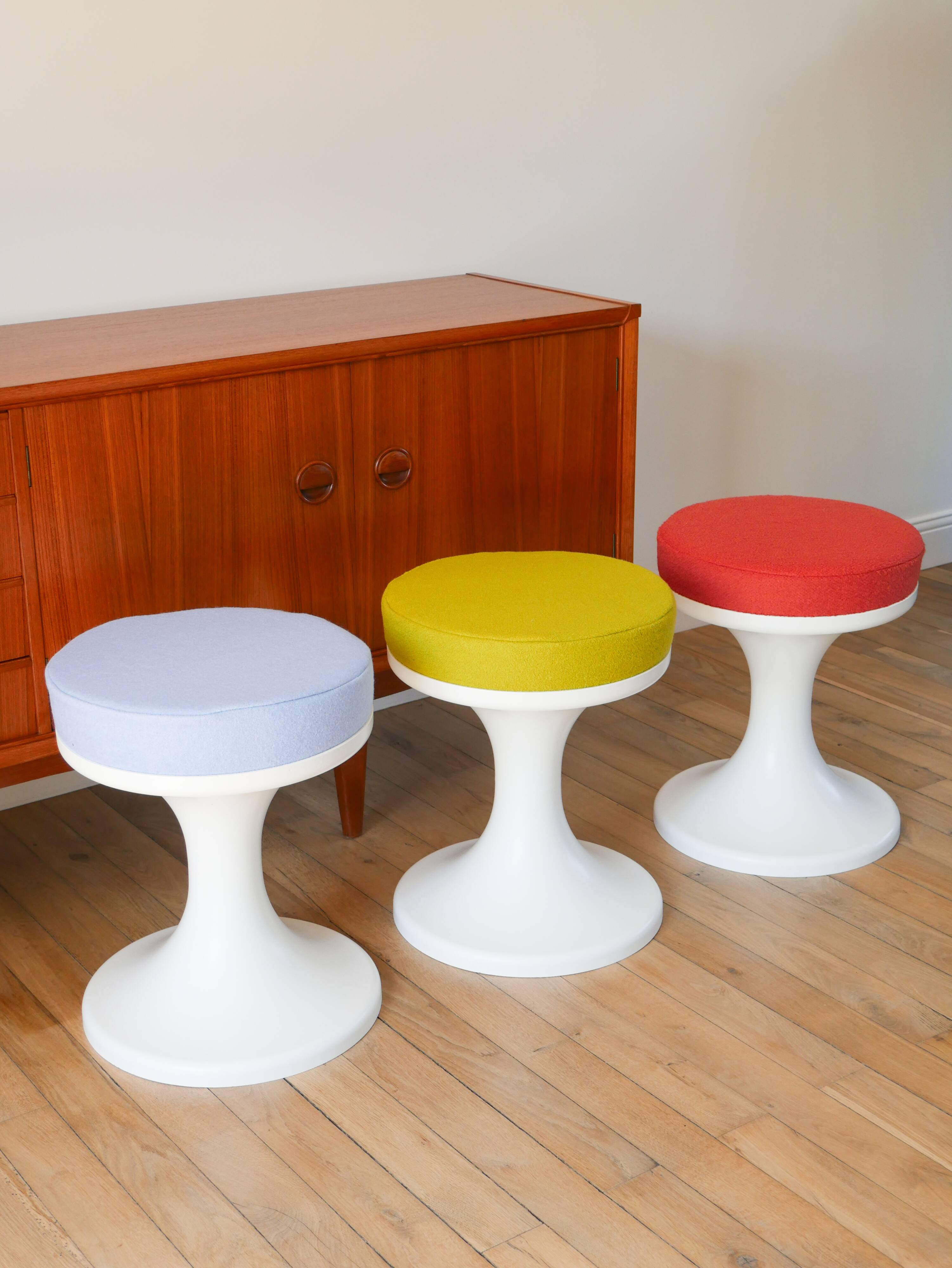 Tulip stool in Plastic and Wool, Baby Blue, Space Age Design, 1970
