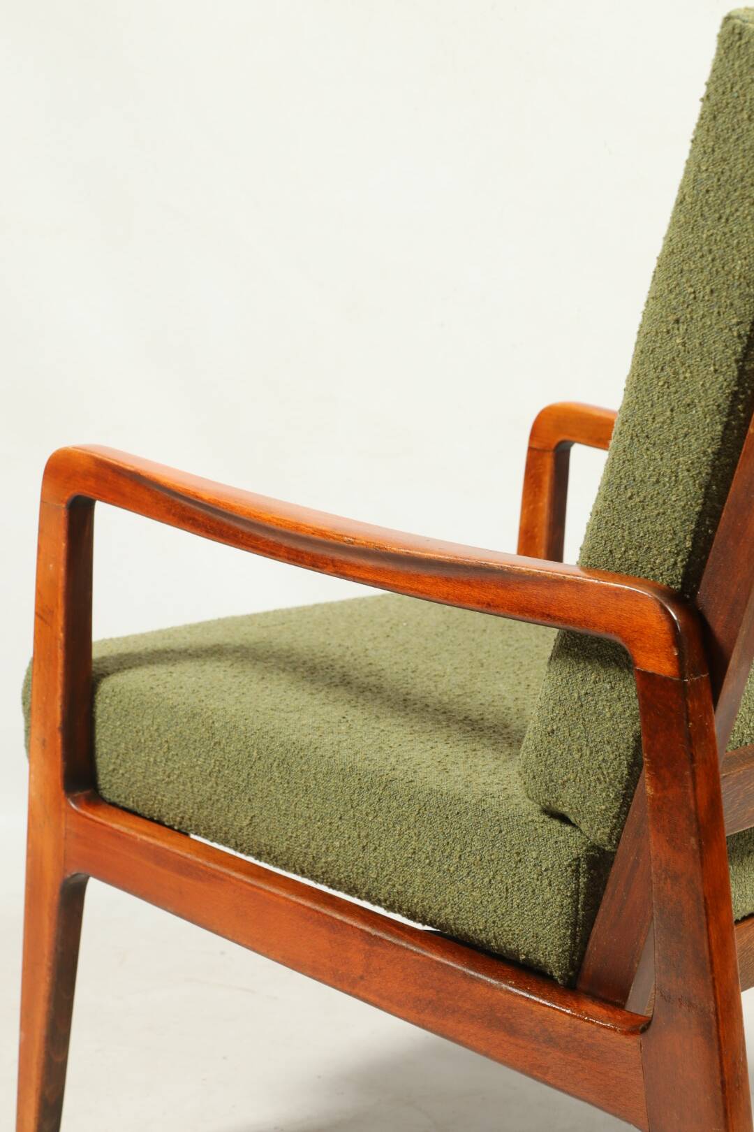Fauteuil vintage avec coussins et boucles vertes en bois, 1980
