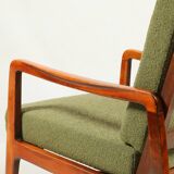 Fauteuil vintage avec coussins et boucles vertes en bois, 1980