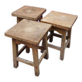 3 vintage square wooden stools