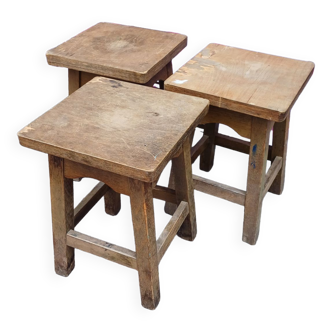 3 vintage square wooden stools