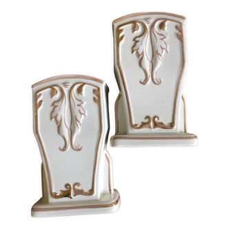 Pair of porcelain fireplace cassolettes stamped Ceranord France Céramique d'Art