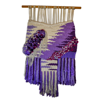 Purple textured macrame wall tapestry, spain, 1970s