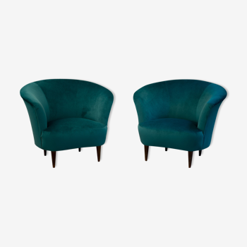 Paire de fauteuils en velours bleu canard italien 1940's