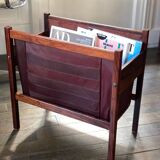 Scandinavian magazine rack/vinyl rack in Rio rosewood and leather by Torbjørn Afdal