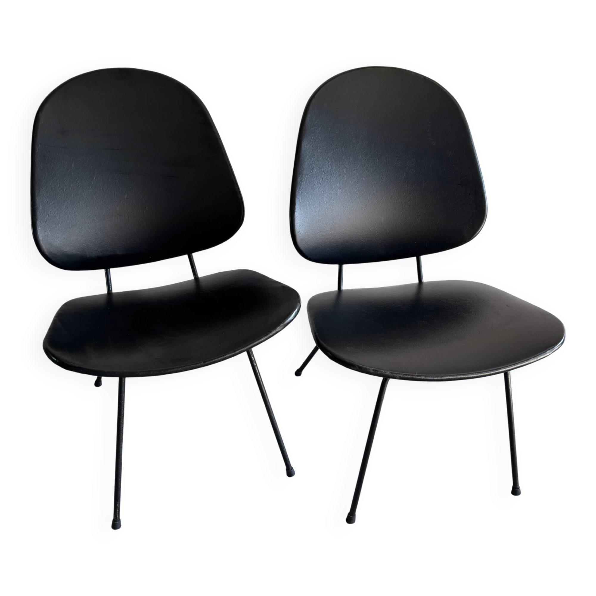 Set of 2 Black Leatherette Lounge Chairs Model 301 by W.h. Gispen — Metal Base, 1950s