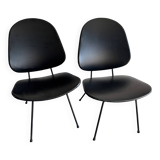 Set of 2 Black Leatherette Lounge Chairs Model 301 by W.h. Gispen — Metal Base, 1950s