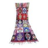 Vintage Boucherouite hallway rug: handwoven Berber rug