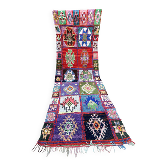 Vintage Boucherouite hallway rug: handwoven Berber rug