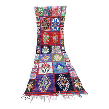 Tapis de couloir Boucherouite vintage : tapis berbère tissé à la main
