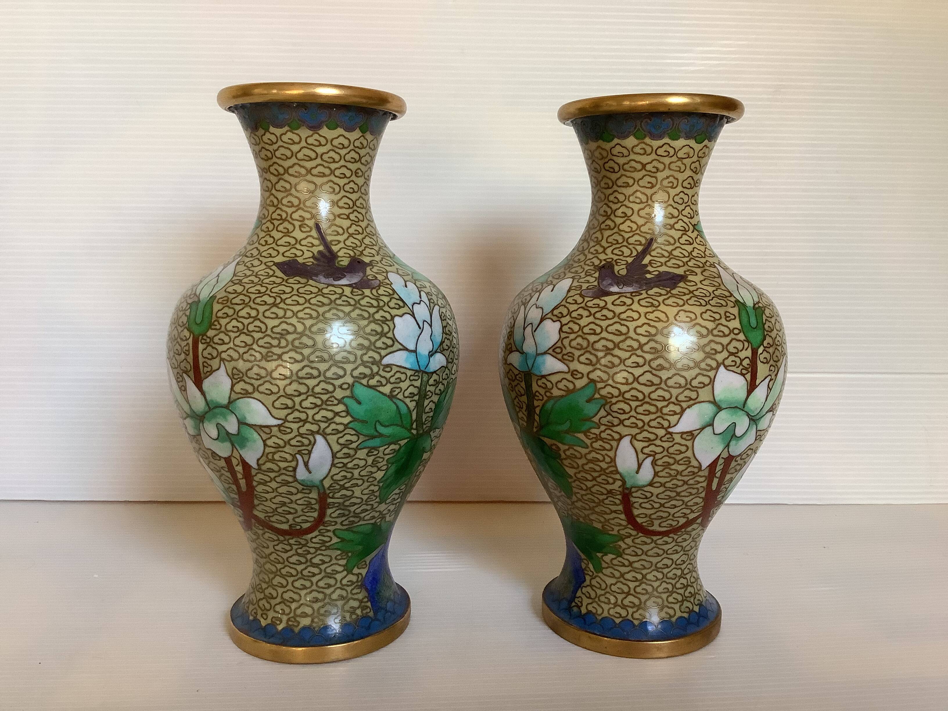 Pair of cloisonné enamel vases
