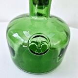 Vintage Green Empoli Italian Glass Carafe With Fleur De Lys Seal Stopper