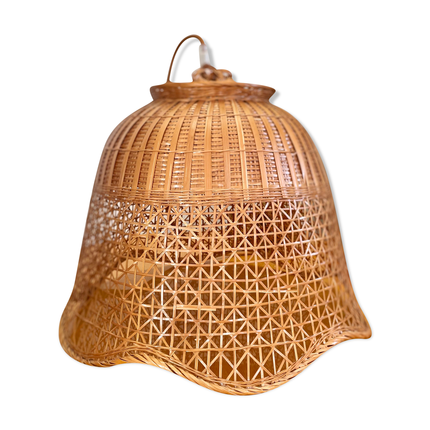 Vintage rattan pendant lamp copper electric frame