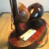 Lampe poisson globe bois et noix de coco