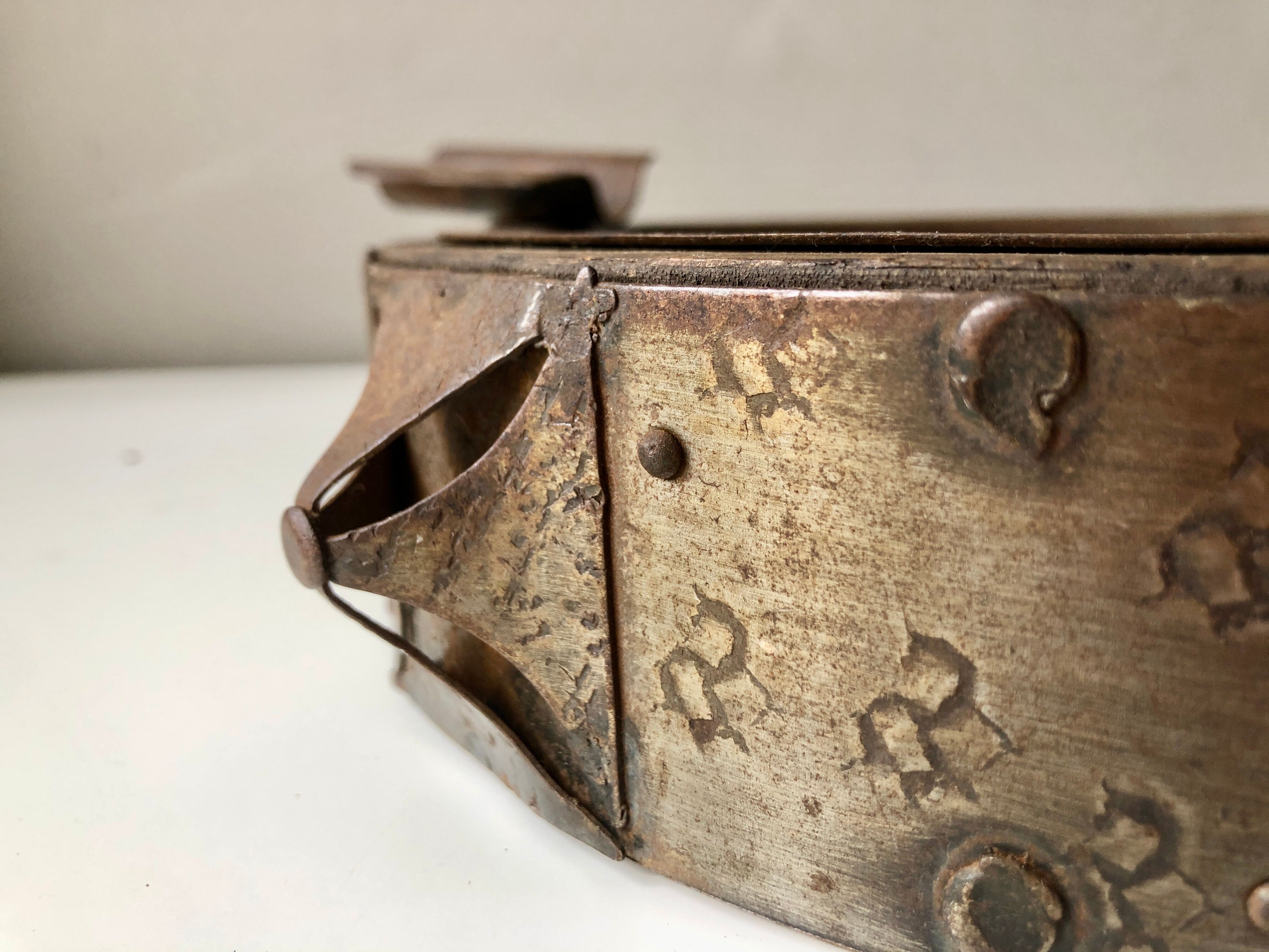 Wrought iron and wood ashtray, Brutalist style, 23rd century