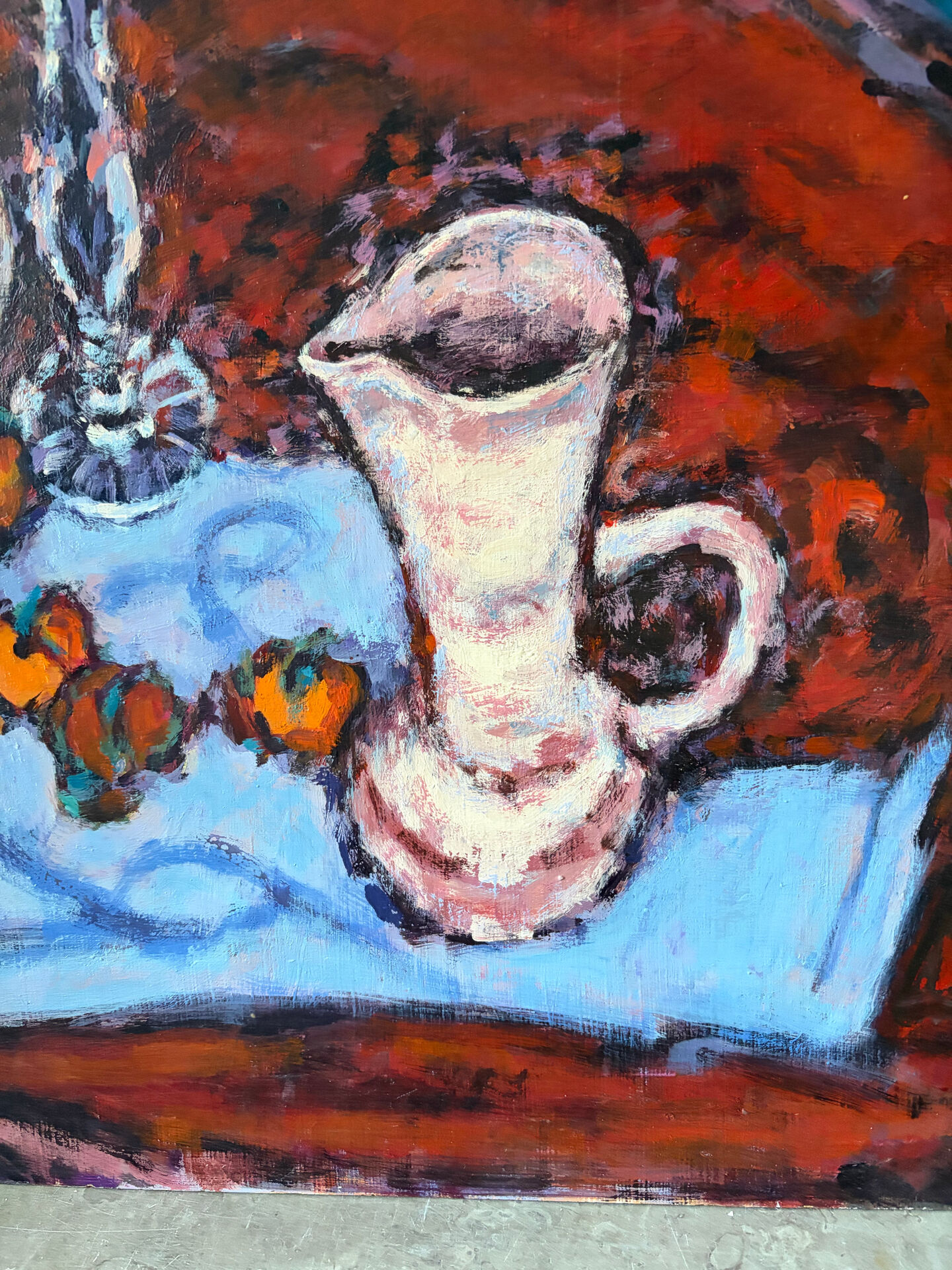 Cherries and peaches, oil on panel signed H Chapeau