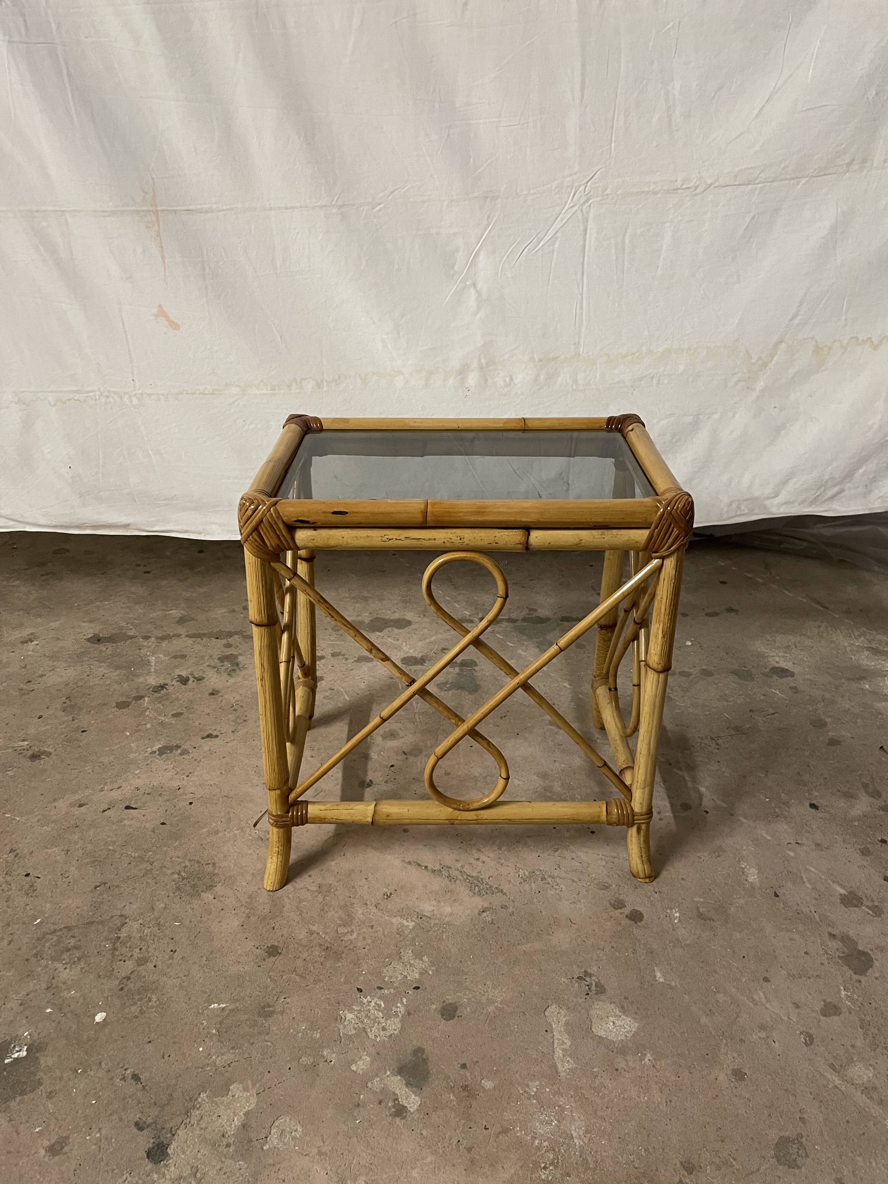 Vintage square rattan side coffee table
