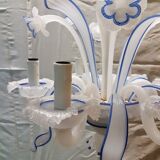 Lustre Murano en opaline blanche avec filets bleus 6 feux complet