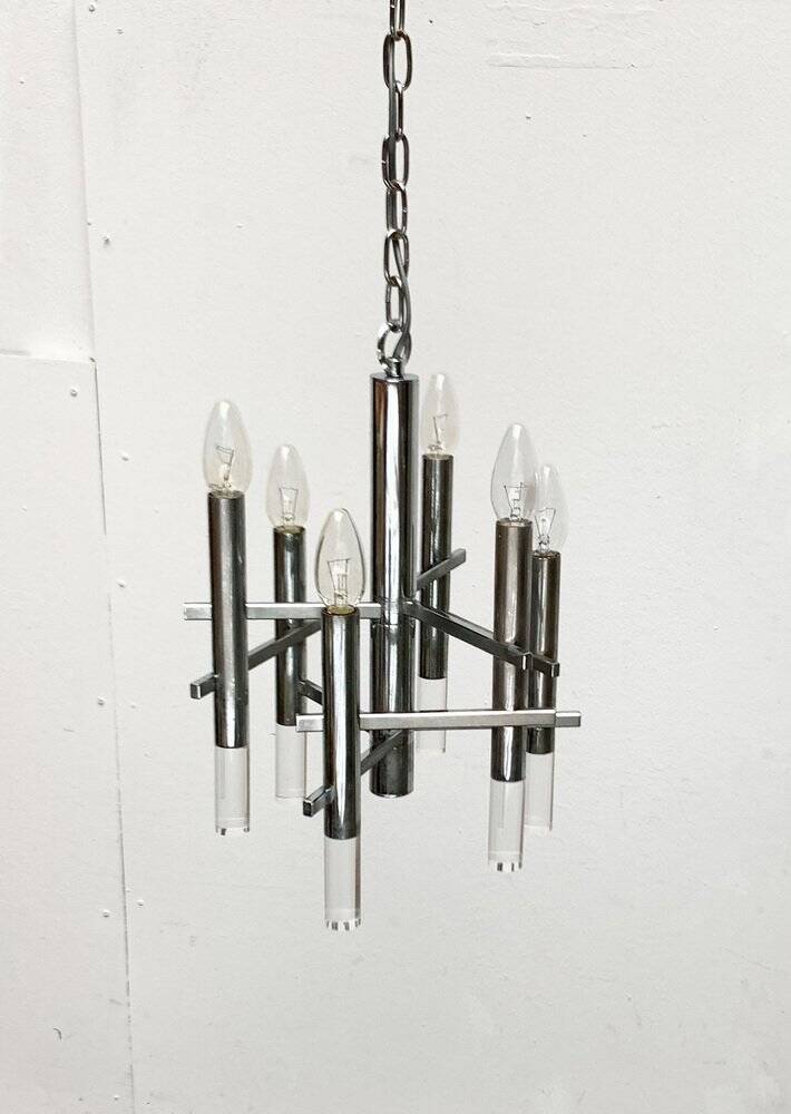 Italian chrome and acrylic chandelier from the space age mid-century by Gaetano Sciolari, 1960s.