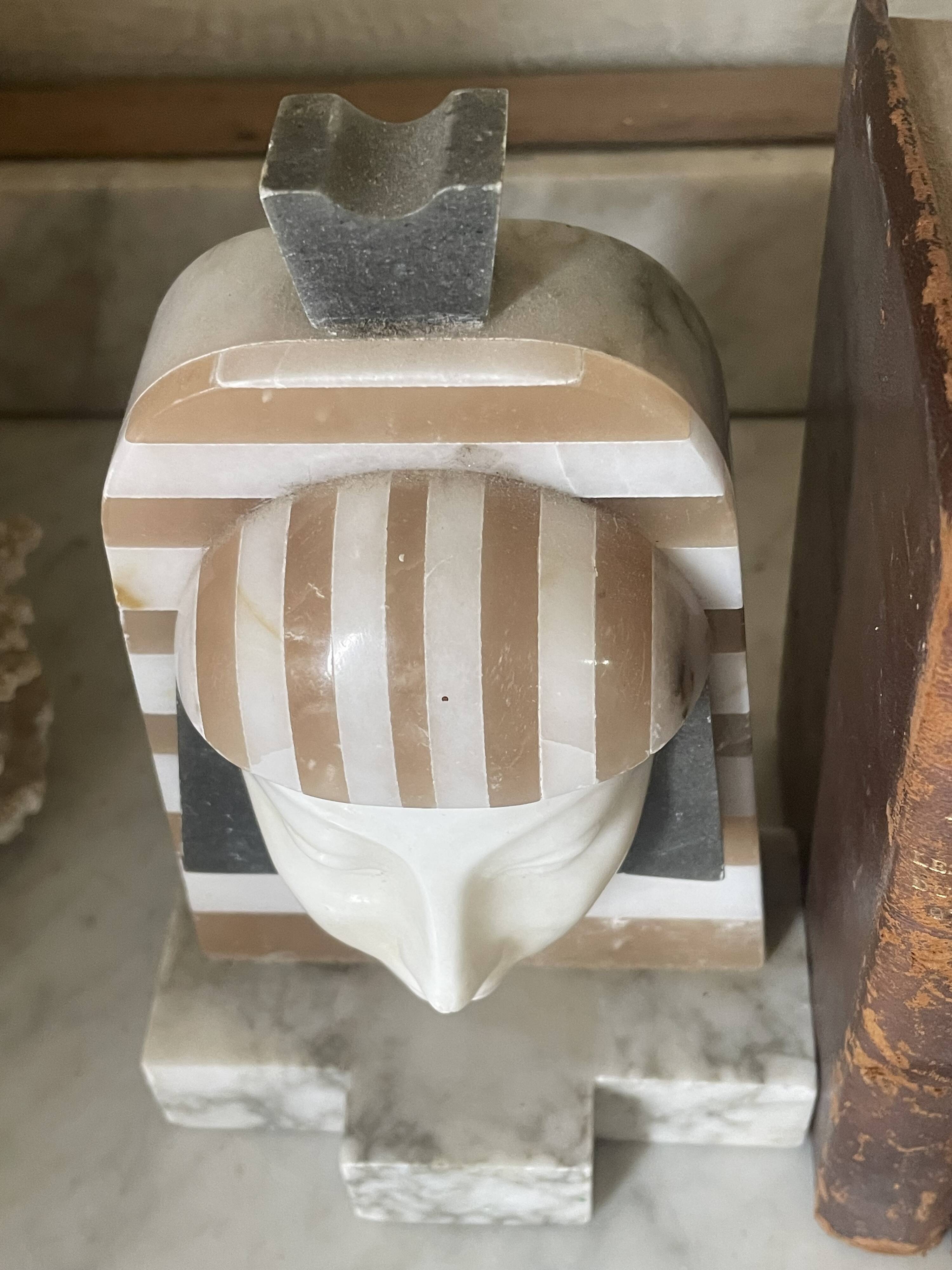Art Deco "Egyptian Revival" pair of bookends in carved alabaster