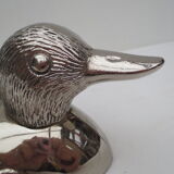 Foie gras dish in silver metal, duck décor