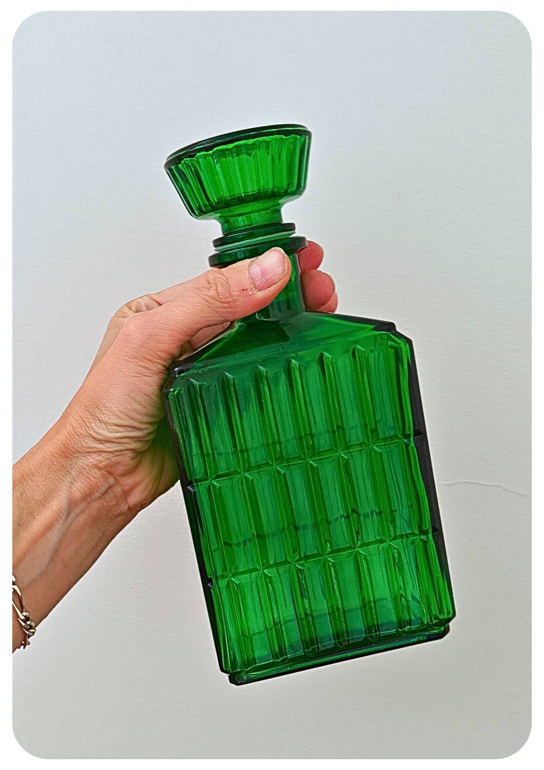 Midcentury Italian Green Glass Caraf/Bottle with Stopper, 1960s.