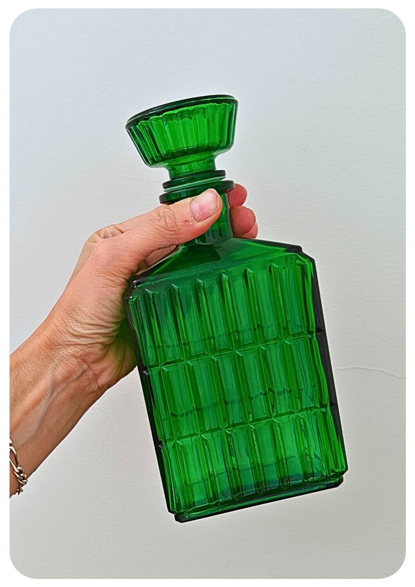 Midcentury Italian Green Glass Caraf/Bottle with Stopper, 1960s.
