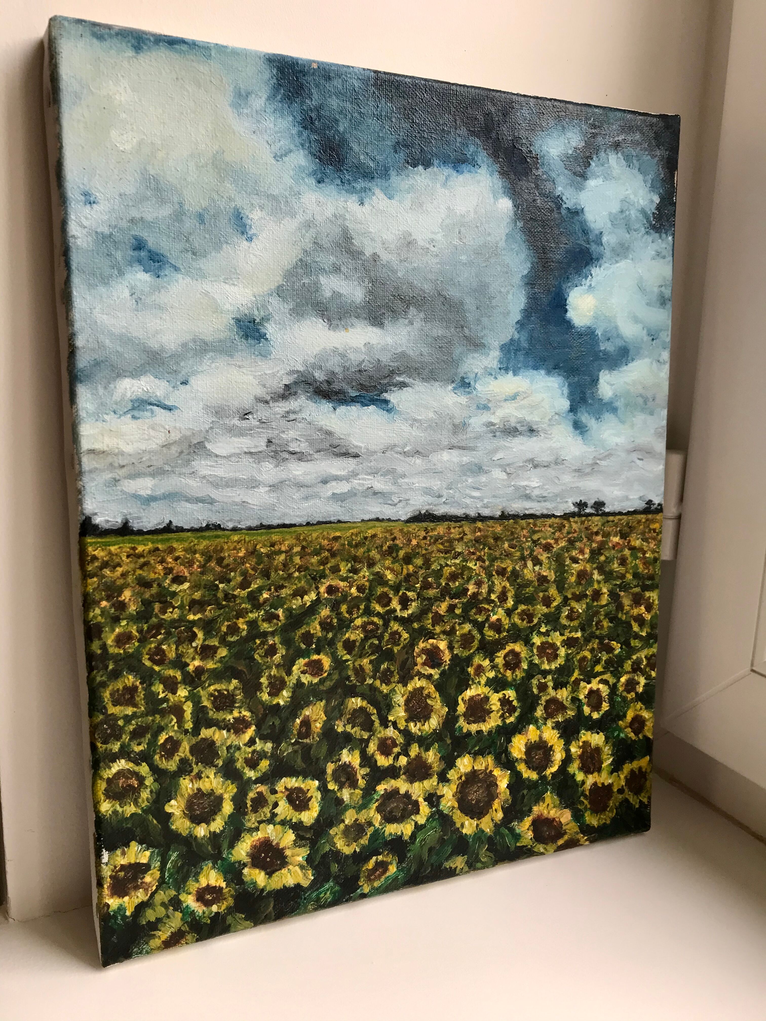 Painting oil on canvas vintage sunflower fields