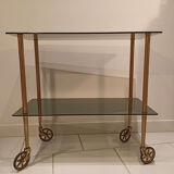 Old vintage rolling trolley, smoked glass trays, gold base