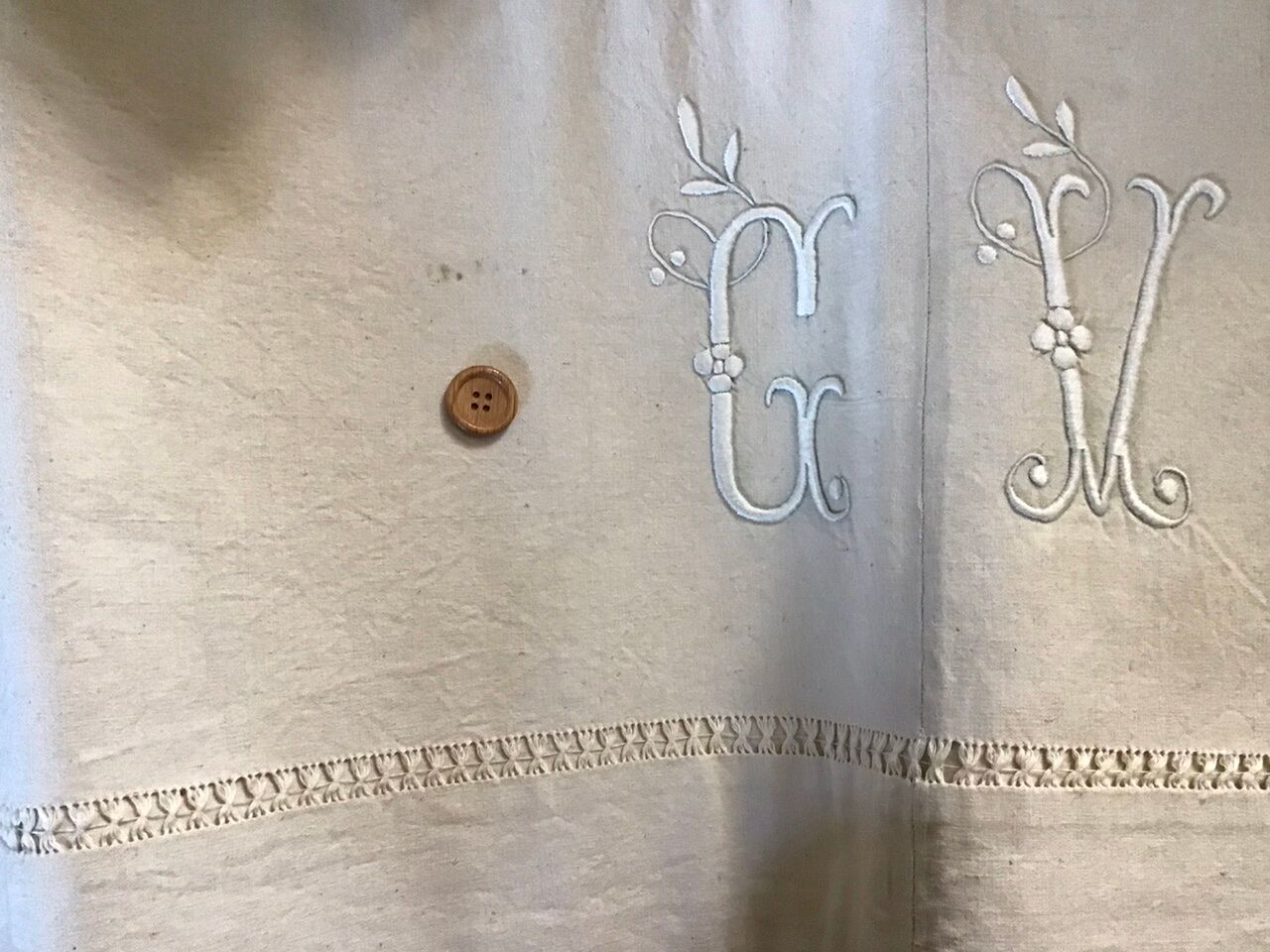 Pair of antique sheets marked "CV"