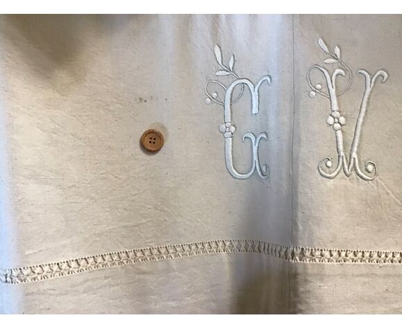 Pair of antique sheets marked "CV"