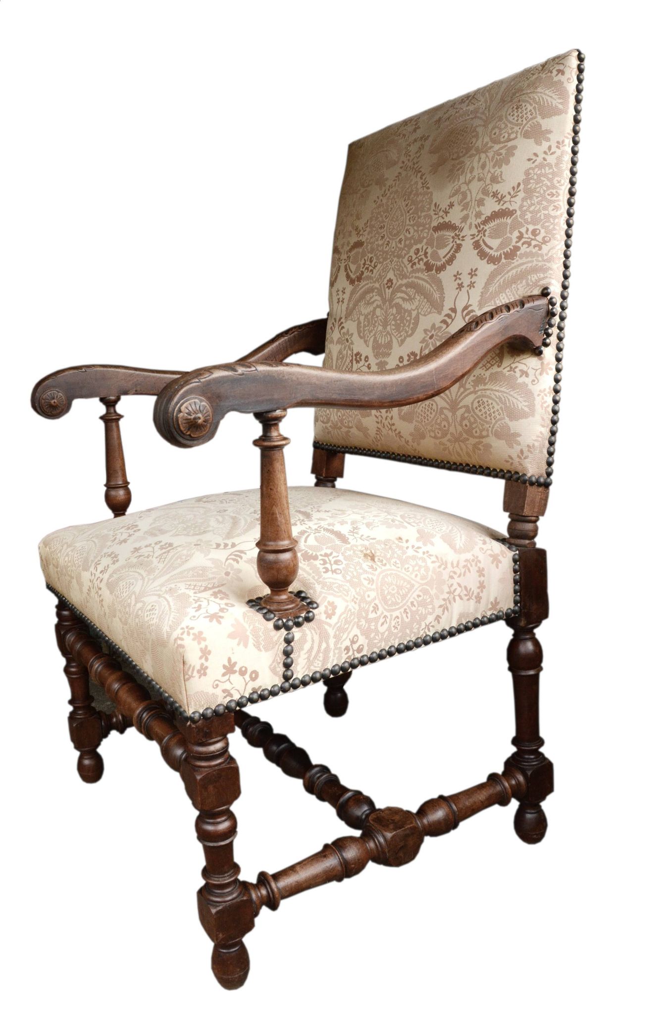 Armchair in the style of Louis XIII, handcrafted, antique.