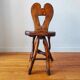 Vintage solid wood chair, popular art, brutalist style, 1950s, heart-shaped backrest.