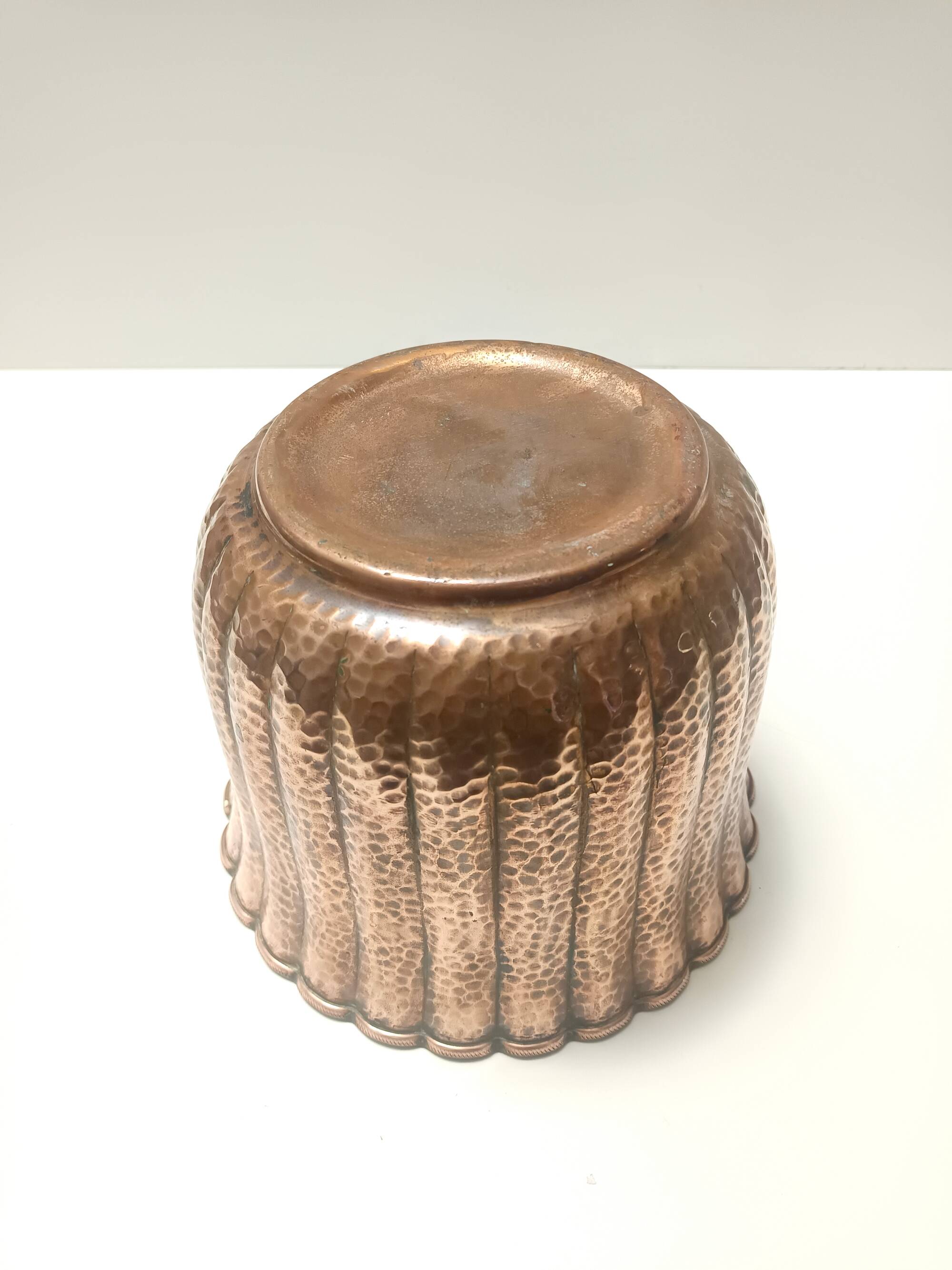 Round Embossed Copper Cachepot / Vase in the style of Egidio Casagrande