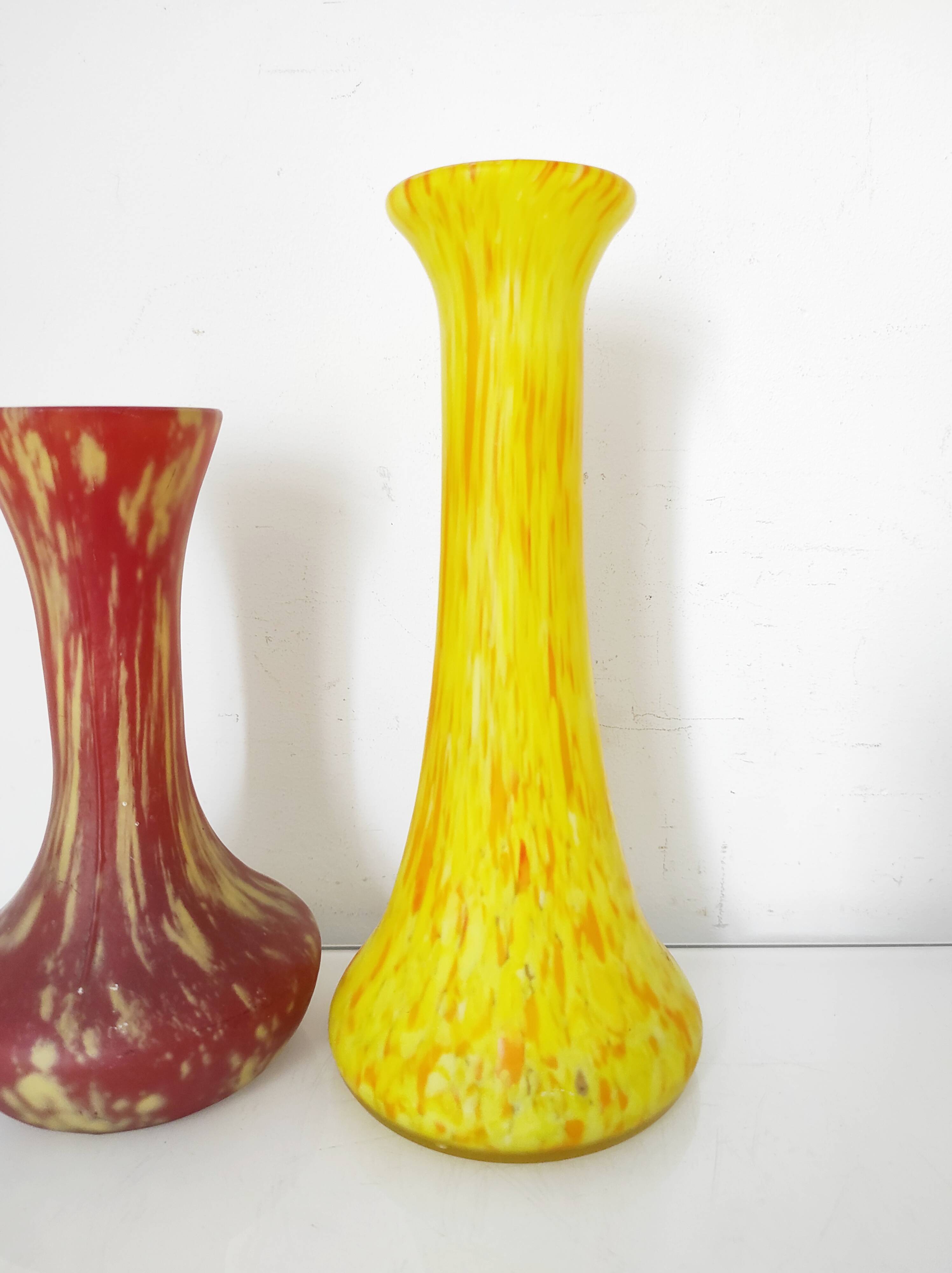 Set of two marmoreal glass vases