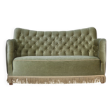 1960s, Danish 2-seater sofa, light green furniture velour, ash wood.