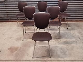 Set of 6 chairs in chrome and vinyl brand "le gal" 70