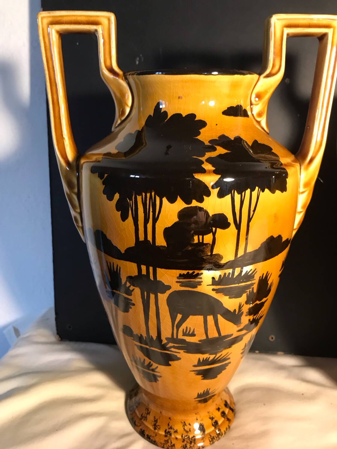 Pair of Orchies Art Deco Vases with silhouette style Fawn decoration