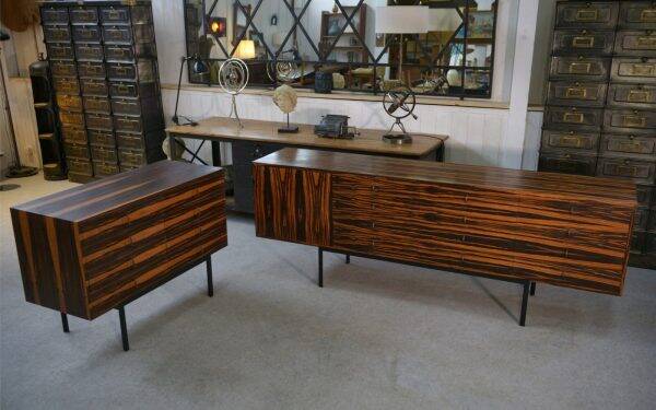 Designer sideboard in Gabonese ebony, 1 door, 12 drawers, 1960s