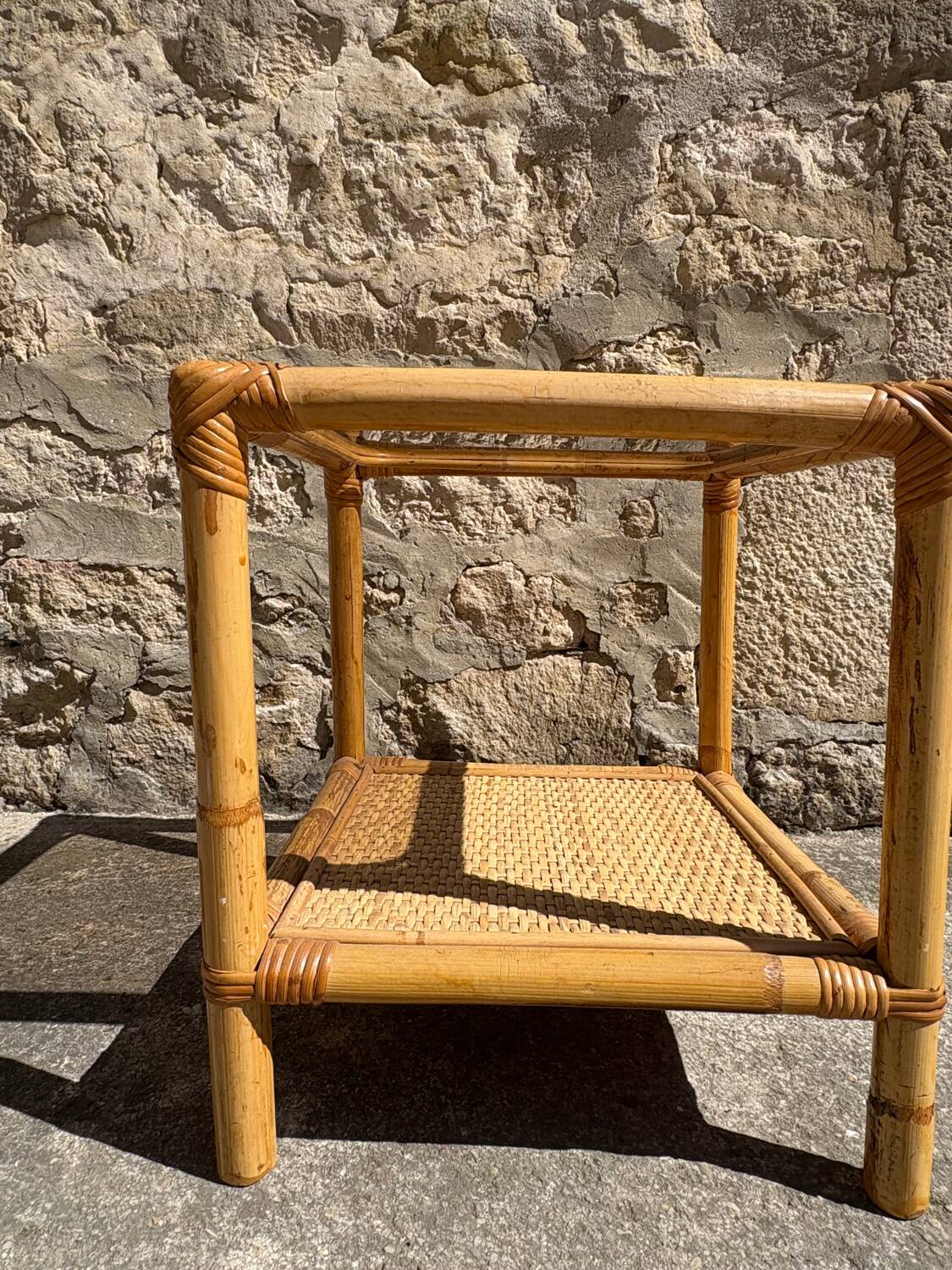 Bamboo and smoked glass side table, 1970s