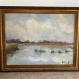 Paysage d’etang signé de 1982