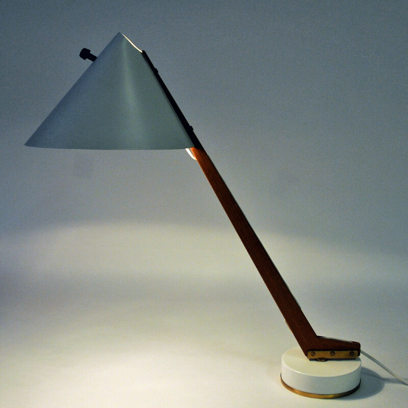 White metal and teak table lamp B54, Hans Agne Jakobsson 1950s Sweden